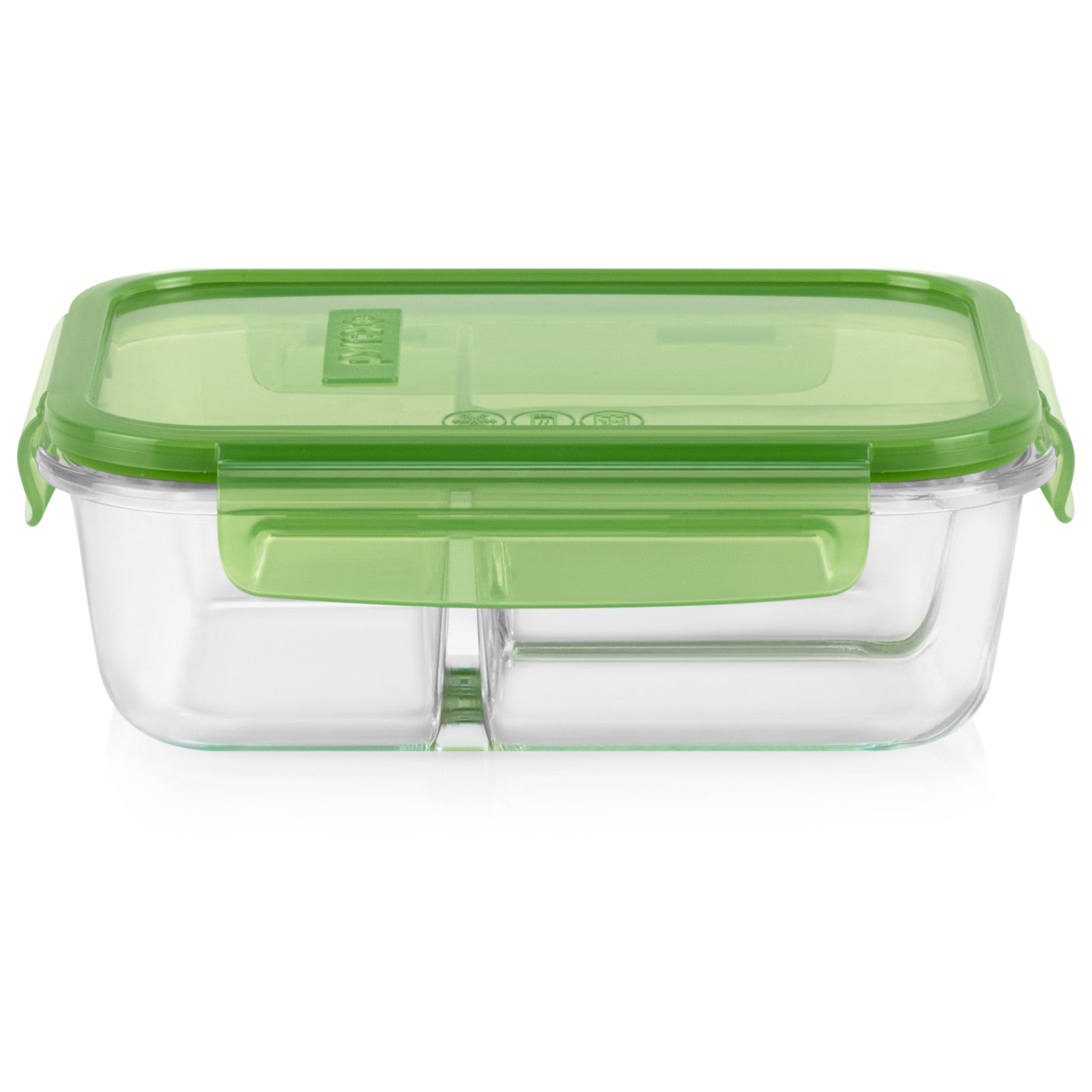 Pyrex® MealBox™ 4-cup Divided Glass Food Storage Container with Green Lid