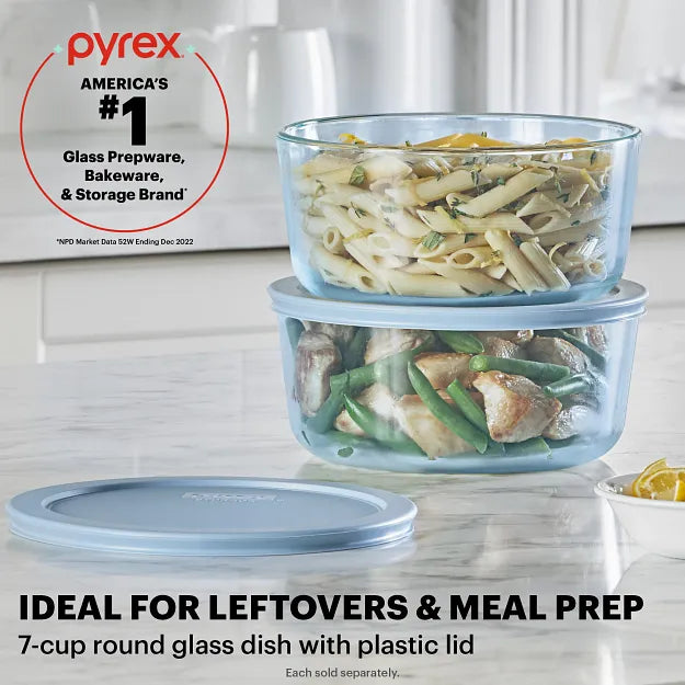 Pyrex® Simply Store® Tinted 7-cup Round Storage with Blue Plastic Lid - Image 2