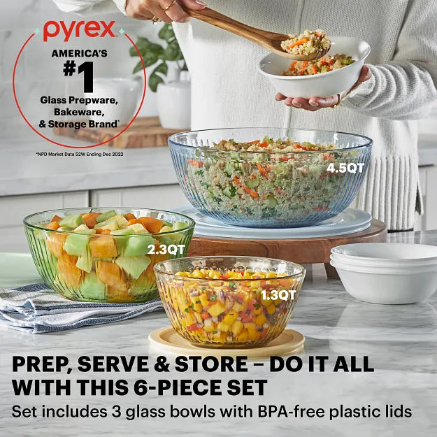 Pyrex® Colors Sculpted Tinted 6-piece Mixing Bowl Set - Image 2