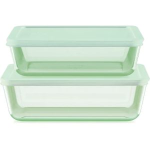 Pyrex® Simply Store® Tinted 4-piece Rectangle Storage Set with Green Plastic Lids