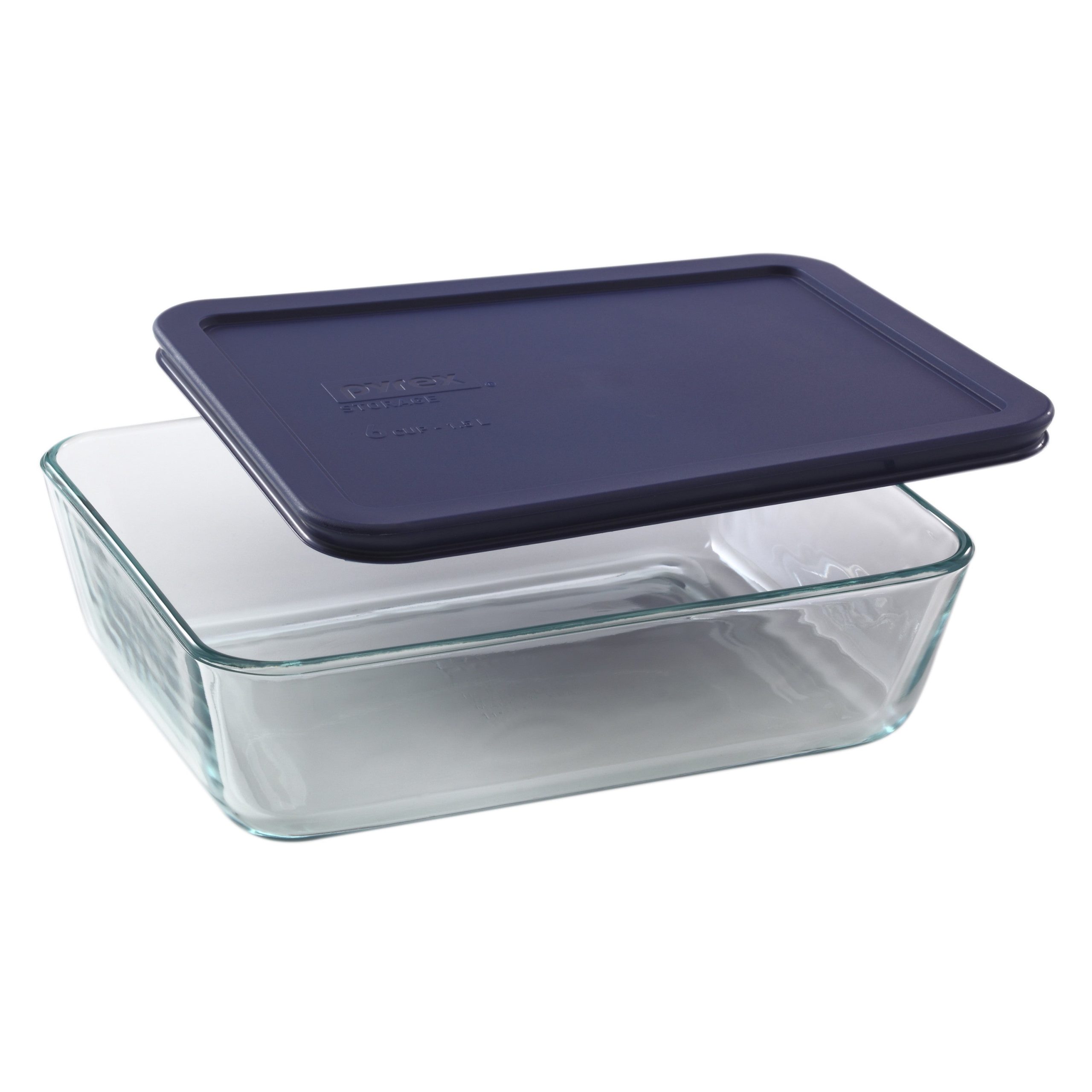 Pyrex® Simply Store® 6-cup Rectangular Glass Food Storage Container with Blue Lid